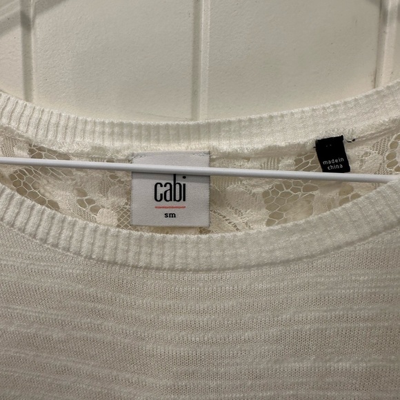 CABI 5005 White Sophia Lace Back Sweater Romantic Feminine S - Picture 4 of 6